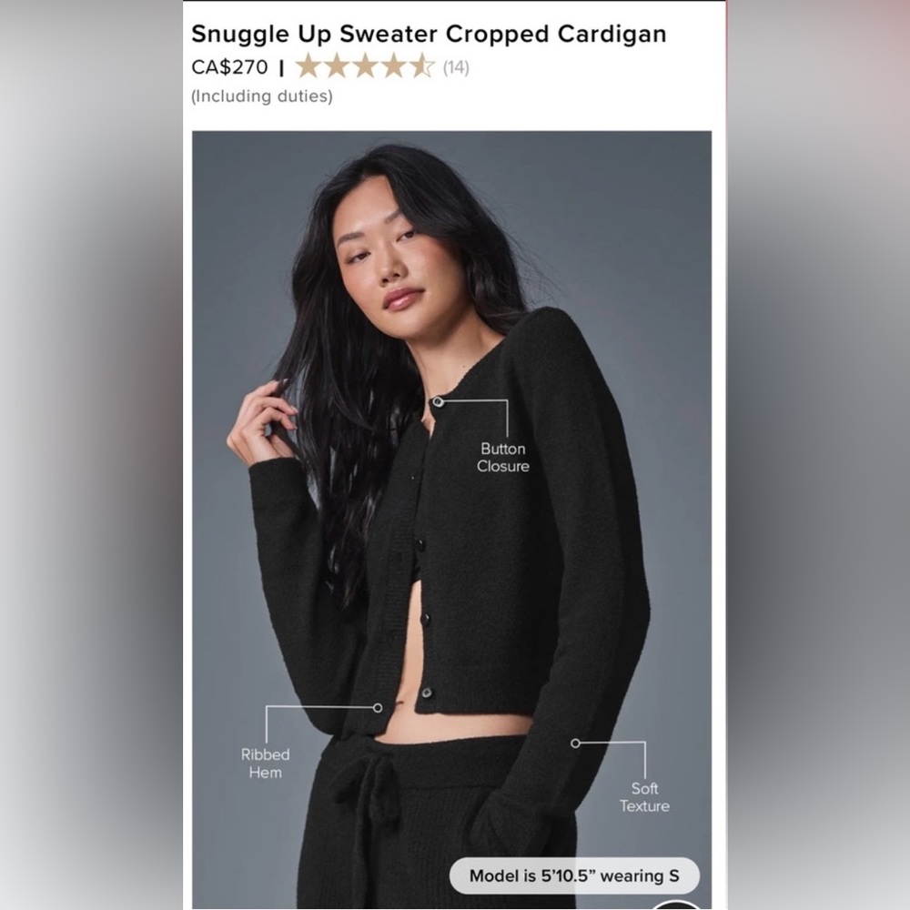 ALO Yoga Black Cropped Cardigan